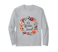 101 Years Loved 101th Birthday Floral Wreath Loved for Women Long Sleeve T-Shirt