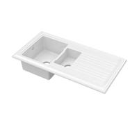 Balterley Ceramic Kitchen Sink with Drainer & Overflow Hole, 101cm Bowl Inset Fireclay White Kitchen Sink, 1.5 Double Bowl Reversible Sinks with Grooved Drainer - 1010 x 525 x 235mm (White)