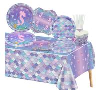 101Pcs Mermaid Birthday Decorations - Party Plates, Napkins, Scale Cups, Tablecloth for Girl Kids Baby Shower Little Mermaid Party Supplies, Serves 20