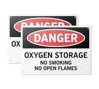 101SignCity 10" x 7" Aluminum Sign for Oxygen Storage and Fire Safety - "Danger Oxygen Storage No Smoking No Open Flames" - 2 Pack