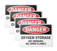 101SignCity 10" x 7" Aluminum Sign for Oxygen Storage and Fire Safety - "Danger Oxygen Storage No Smoking No Open Flames" - 4 Pack