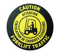 101SignCity 17" x 17" Round Yellow Bilingual "Attention Forklift Traffic" Floor Sticker Sign for Work, Warehouses, Construction Sites, Distribution Centers, Wholesale - 2 Pack