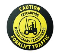 101SignCity 17" x 17" Round Yellow Bilingual "Caution Forklift Traffic" Floor Sticker Sign for Work, Warehouses, Construction Sites, Distribution Centers, Wholesale - 2 Pack