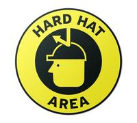 101SignCity 17" x 17" Round Yellow "Hard Hat Area" Floor Sticker Sign for Work, Warehouses, Construction Sites - 2 Pack