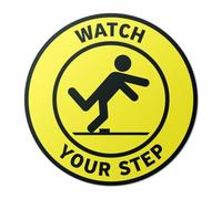 101SignCity 17" x 17" Round Yellow "Watch Your Step" Floor Sticker Sign for Warning, Caution, Wet Slippery Floors, Trip Hazards - 2 Pack