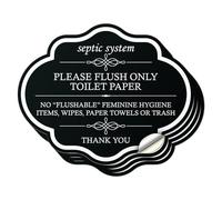 101SignCity 4 PK Septic System Bathroom Rules Vinyl Sticker - 5" x 4" Elegant Black Sign with White Text, Flush Only Toilet Paper Reminder, Self-Adhesive Restroom Decal