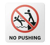 101SIGNCITY - 6"x6" Waterproof Vinyl Floor Decals, 2-Pack, "No Pushing" - Anti-Slip Beveled Coating for Smooth Surfaces, White/Black/Red Pool Safety Signs