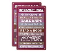 101SIGNCITY - 8 x 12 inch, 2PK, Aluminum Happy Retirement Sign - Fun Retirement Rules Sign with Protective Film for Outdoor Use