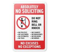 101SignCity "Absolutely No Soliciting, Do Not Ring Bell or Knock, No Excuses, No Exceptions" Yard Sign for Homes, Businesses, and Private Property - 7" x 10" Aluminum, 2 Pack