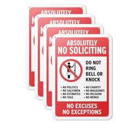 101SignCity "Absolutely No Soliciting, Do Not Ring Bell or Knock, No Excuses, No Exceptions" Yard Sign for Homes, Businesses, and Private Property - 7" x 10" Aluminum, 4 Pack