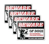 101SignCity "Beware of Dogs, Not Responsible for Injury Or Death, You Have Been Warned!" Caution Sign for Yards, Homes, and Private Properties - 10" x 7" Aluminum, 4 Pack