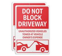 101SignCity "DO NOT BLOCK DRIVEWAY Unauthorized Vehicles Towed at Vehicle Owner's Expense" Red Warning Sign for Homes and Businesses - 10"x7" Aluminum, 2 Pack