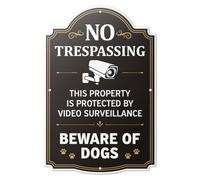 101SignCity "No Trespassing, This Property is Protected By Video Surveillance, Beware of Dogs" Warning Sign for Yards, Homes, and Businesses - 8" x 12" Aluminum, 4 Pack