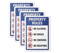 101SignCity "Property Rules: No Alcohol, No Drugs, No Smoking, No Weapons" Sign for Homes, Airbnb, Businesses, Private Properties - 10" x 14" Aluminum, 4 Pack
