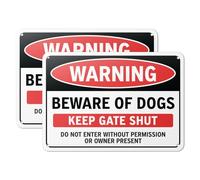 101SignCity "Warning Beware of Dogs, Keep Gate Shut" Caution Yard Sign for Homes, Private Properties - 10" x 7" Aluminum, 2 Pack