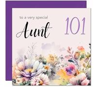 101st Aunt Birthday Card - Purple Floral Aunty Aunties Birthday Card for 101 Year old
