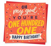 101st Birthday Card, Bright Confetti ‘Oh My God’ Message | Playful confetti background with ‘Oh my god you’re one hundred one’ and a big ‘Happy Birthday!’ for a 101st.