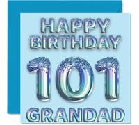 101st Birthday Card for Grandad, Blue Glitter Party Balloons