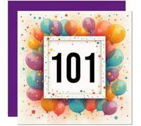101st Birthday Card for Men Women - Any Age - Balloon Birthday Card for 101 Year old Woman Ladies Grandma Nan Mum Aunt Friend Sister Nanny