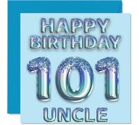 101st Birthday Card for Uncle - Blue Glitter Party Balloons - Happy Birthday Cards for 101 Year Old Uncle from Nephew Niece, 145mm Bday Greeting Cards Gift