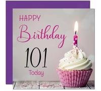 101st Birthday Card for Women Men Pink Grey Cupcake Birthday Card for 101 Year old Woman Ladies Grandma Nan Mum Aunt Nan Friend Sister Nanny