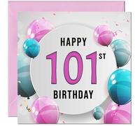 101st Birthday Card for women - Pink Turquoise Balloon Number Birthday Card for 101 Year old Woman Ladies Grandma Nan Mum Aunt Nan Friend Sister Nanny