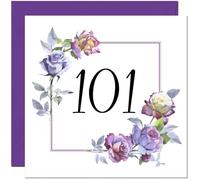 101st Floral Birthday Card - Purple Beautiful Flowers Elegant Birthday Card for 101 Year old