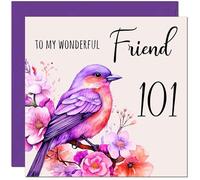 101st Friend Birthday Card - Purple Watercolour Bird Friends Birthday Card for 101 Year old