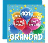 101st Grandad Birthday Card - World's Most Amazing Grandad - Happy 101st Birthday Card from Grandson Granddaughter, 145mm Age 101 Greeting Cards for Grandpa