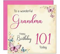 101st Grandma Birthday Card - Beautiful Butterfly Floral Grandmother Birthday Card for 101 Year old