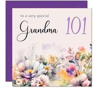 101st Grandmother Birthday Card - Purple Floral Nanny Grandma Birthday Card for 101 Year old