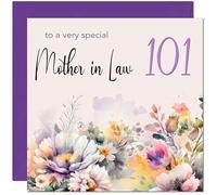 101st Mother in Law Birthday Card - Purple Floral Birthday Card for 101 Year old