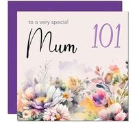 101st Mum Birthday Card - Purple Floral Mother Mom Mums Birthday Card for 101 Year old