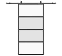 (102.5 x 205 cm (200 cm sliding rail)) vidaXL Sliding Door with Hardware Set Black 90x205 cm Tempered Glass