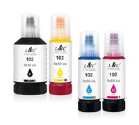 102 Compatible Ink Refill Bottle for Epson EcoTank ET-2750 ET-2850 ET-3750 ET-4750 ET-15000 ET-2700 ET-2710 ET-2720 ET-2756 ET-4700 ET-2856 ET-2851 ET-3700 ET-4850 ET-4856 (4 Pack, BK/C/M/Y)