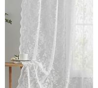 102 Inch Length White Lace Curtains 2 Panels Set Country Rustic Leaf Floral Knitted Vintage Lace Curtains for Living Room Bedroom, Rod Pocket Privacy Antique Sheer Lacy Window Drapes, 52 x 102 Inch