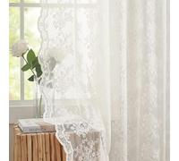 102 Inch Long Lace Curtains Custom Length Fancy Flower Pattern Sheer Drapes Farmhouse Ivory Cream Light Filtering Curtains 102 Length 2 Panels Set for Patio Sliding Door Bedroom,52x102 Inch Off White