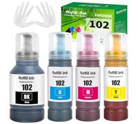102 Ink Compatible with Epson 102 ink refill bottles Multipack for EcoTank ET-2856 ET-3850 ET-15000 ET-2850 ET-4850 ET-4750 ET-4856 ET-2851 ET-2750 ET-2750 ET-2700 printer 7500 page (4 Pack BK/C/M/Y)