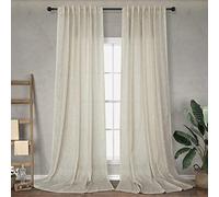 102 Length Curtains for Living Room Dining 2 Panel Pocket Back Tab Light Filtering Burlap Farmhouse Flax Linen Large Window Drape Tan Beige Curtain 102 Inches Long for Patio Sliding Glass Door Bedroom