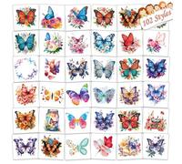 102 Pcs Butterfly Temporary Tattoos Individually Wrapped Kids Temporary Flower Temporary Tattoos for Girls Boys Body Arm Shoulder Cute Tattoos Party Supplies