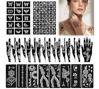 102 Pcs Henna Stencils, PVC, Reusable, Multiple Patterns and Sizes | Temporary Tattoos Stencil, Black, Retro Style, Easy to Clean, Ideal for Beginnger, for Hand, for Arm, for Body