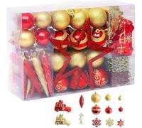 102 Pieces Christmas Tree Baubles Set - Assorted Gold & Red Decorations - Shatterproof Hanging Ornaments for Xmas Trees, Wreath, Garland - Balls, Stars, Snowflakes, Icicles Decor（Red）