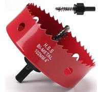 102mm Hole Saw, HSS Bi-Metal Hole Cutter with Drill Bit, Heavy Duty Hole Saw for Wood, Plastic, Drywall, Fiberglass, Red