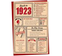 102nd Birthday Card - Back in 1923 In This Year Card, Greeting for Men and Women, Birthday Cards for Women, Celebration Gifts Men, 102nd Anniversary Cards, 5x7
