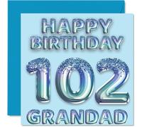 102nd Birthday Card for Grandad, Blue Glitter Party Balloons