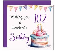 102nd Birthday Card for Men Women Cake Numbers Birthday Card for 102 Year old Woman Ladies Grandma Nan Mum Aunt Nan Friend Sister Nanny