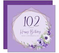102nd Birthday Card for Men women - Floral Beautiful Birthday Card for 102 Year old Woman Ladies Grandma Nan Mum Aunt Nan Friend Sister Nanny
