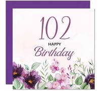102nd Birthday Card for Men women - Purple Floral Birthday Card for 102 Year old Woman Ladies Grandma Nan Mum Aunt Nan Friend Sister Nanny