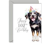 102nd Birthday Cards for Men Women - Party Dog - Happy Birthday Card for 102 Year Old Man Woman Great Grandad Nan Grandma Dad Mum Uncle Auntie Cousin, 5x7 Inch Bday Greeting Cards