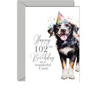102nd Birthday Cards for Uncle - Party Dog - Happy Birthday Card for 102 Year Old Uncle from Nephew Niece, 5x7 Inch Bday Men Man Him Greeting Cards Gift for Uncle Birthday Gifts